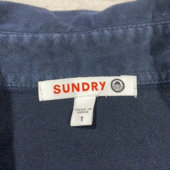 Sundry Hearts Embroidered Button Down Shirt in Sunfaded Navy - Picture 3 of 10